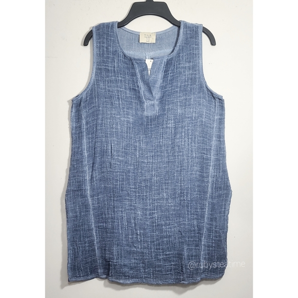 ANTHROPOLOGIE Tina + Jo Sleeveless Pullover Tunic, Side Slits, Lightweight Gauzy - Picture 2 of 8